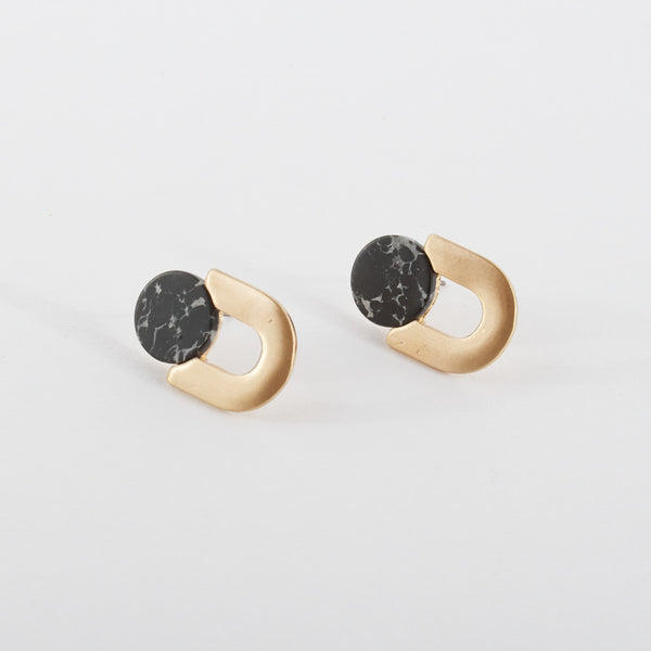 Black Marble Stud Earring