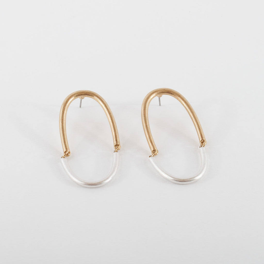 Matte Brass and Silver Arch Earrings