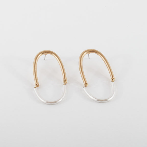 Matte Brass and Silver Arch Earrings
